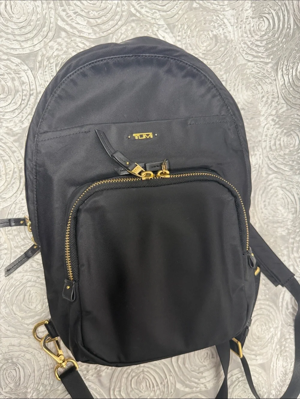 Tumi Black Nylon Backpack with Gold Hardware